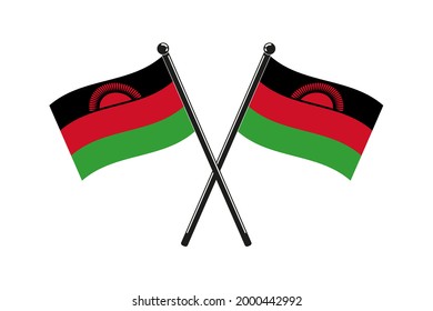 national flags of Republic of Malawi in the original colours crossed on the sticks