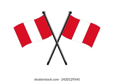 national flags of  Republic of Peru crossed on the sticks in the original colours and proportions