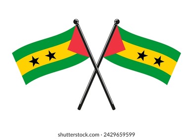 national flags of  Republic of Sao Tome and Principe crossed,  in the original colours on the sticks