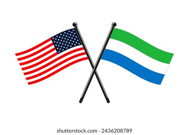 national flags of Republic of Sierra Leone and Usa crossed on the sticks in the original colours