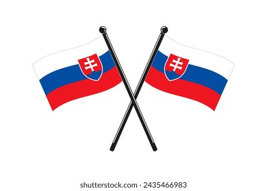 national flags of Republic of Slovakia crossed on the sticks in the original colours and proportions