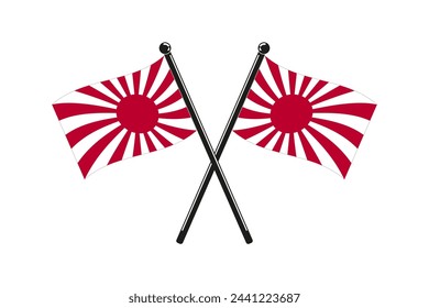 national flags of  Rising Sun crossed on the sticks in the original colours and proportions