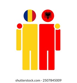 The national flags of Romania and Albania with embracing body. Isolated vector illustration.