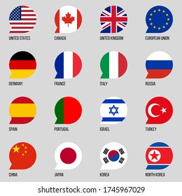 national flags round bubble vector icons set svg