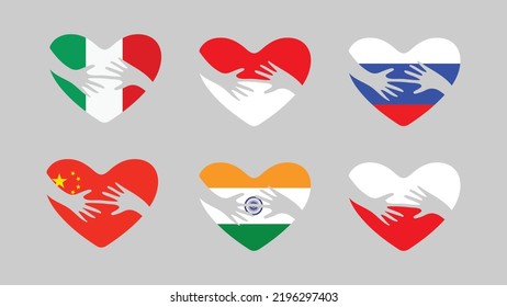 the national flags of several countries are heart shaped for humanity