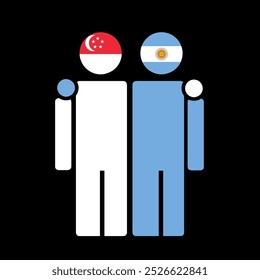 The national flags of Singapore and Argentina with embracing body. Isolated vector illustration.