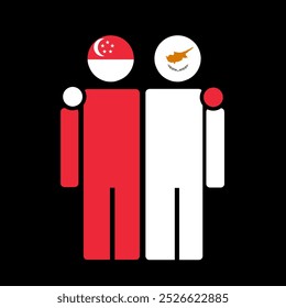 The national flags of Singapore and Cyprus with embracing body. Isolated vector illustration.