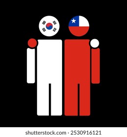 As bandeiras nacionais da Coreia do Sul e do Chile com o corpo abraçando. Ilustração isolada de vetor.