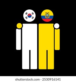 The national flags of South Korea and Ecuador with embracing body. Isolated vector illustration.