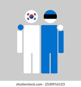 The national flags of South Korea and Estonia with embracing body. Isolated vector illustration.