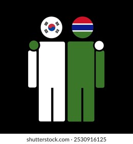 The national flags of South Korea and Gambia with embracing body. Isolated vector illustration.
