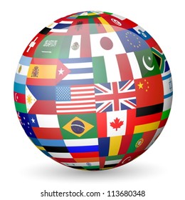 National flags sphere on white background. Vector illustration.