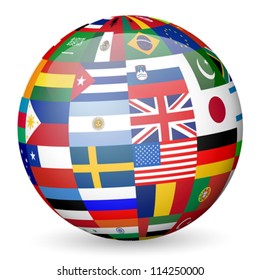 National flags sphere on white background. Vector illustration.