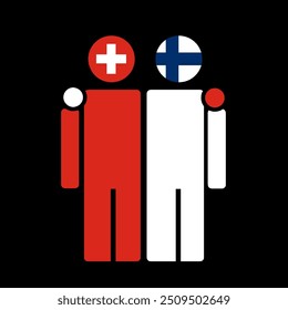 The national flags of Switzerland and Finland with embracing body. Isolated vector illustration.