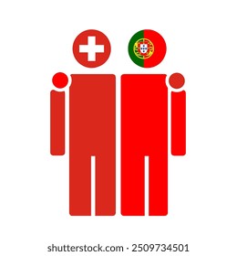 The national flags of Switzerland and Portugal with embracing body. Isolated vector illustration.
