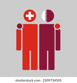 The national flags of Switzerland and Qatar with embracing body. Isolated vector illustration.