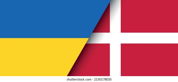 National flags of Ukraine and Denmark representing the partnership and cooperation of the two countries vector illustration.