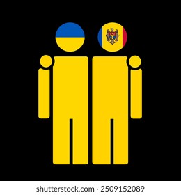 The national flags of Ukraine and Moldova with embracing body. Isolated vector illustration.