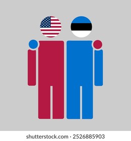The national flags of USA and Estonia with embracing body. Isolated vector illustration.