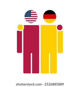 The national flags of USA and Germany with embracing body. Isolated vector illustration.