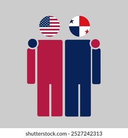 The national flags of USA and Panama with embracing body. Isolated vector illustration.