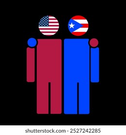 The national flags of USA and Puerto Rico with embracing body. Isolated vector illustration.