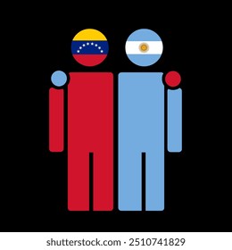The national flags of Venezuela and Argentina with embracing body. Isolated vector illustration.