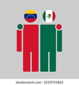 The national flags of Venezuela and Mexico with embracing body. Isolated vector illustration.