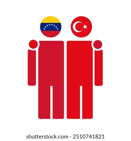 The national flags of Venezuela and Turkey with embracing body. Isolated vector illustration.