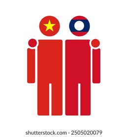 The national flags of Vietnam and Laos with embracing body. Isolated vector illustration, white background.