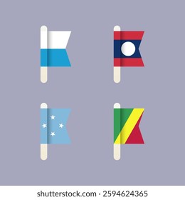 National flags of the world, Bavaria, Laos, Micronesia, Republic of the Congo, set flat vector icons