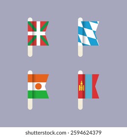 National flags of the world, Bavaria, Mongolia, Basque Country Autonomous Community of Spain, Republic of the Niger, set flat vector icons