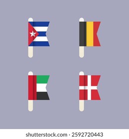 National flags of the world, Belgium, United Arab Emirates, Denmark, Cuba, set flat vector icons