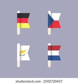 National flags of the world, Federal Republic of Germany, Netherlands, Czech Republic, Cyprus, set flat vector icons