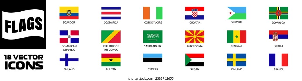 National flags of the world. World flag Set.