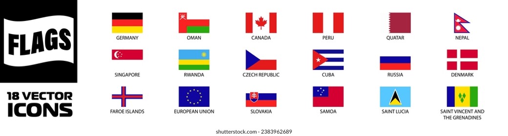 National flags of the world. World flag Set.