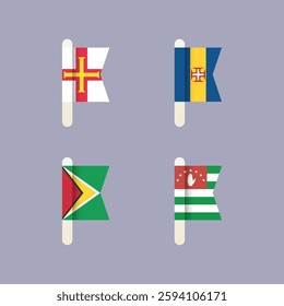 National flags of the world, Guyana, Guernsey, Madeira, Republic of Abkhazia, set flat vector icons