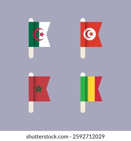 National flags of the world, Morocco, Algeria, Tunisia, Mali, set flat vector icons