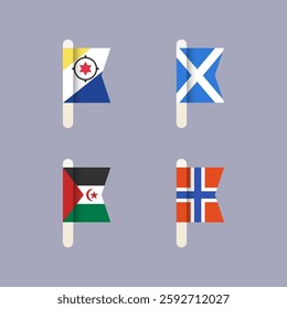 National flags of the world, Norway, Bonaire, Scottish, Western Sahara, set flat vector icons