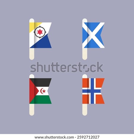 National flags of the world, Norway, Bonaire, Scottish, Western Sahara, set flat vector icons