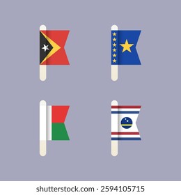 National flags of the world, old D. R. Congo, Curacao Governor's Standard, East Timor, Madagascar, set flat vector icons