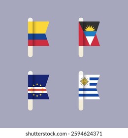 National flags of the world, Republic of Uruguay, Colombia, Antigua and Barbuda, Cape Verde, set flat vector icons