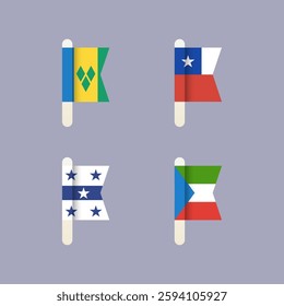 National flags of the world, Saint Vincent and the Grenadines, Gambier Islands, Chile, Equatorial Guinea, set flat vector icons