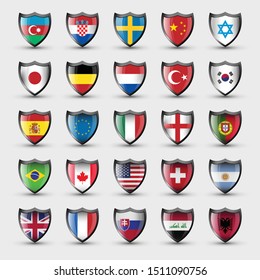 National flags of the world in the shield shape