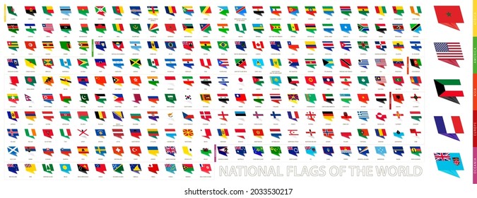 National flags of the World sorted by continent in modern design, all flags of the world. Vector collection.