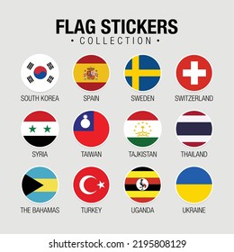 National Flags Of The World Stickers With Names. Circled Flags, Circular Design Stickers