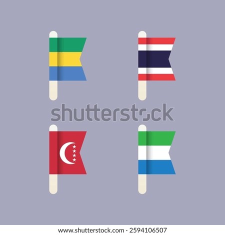 National flags of the world, Thailand, Gabonese Republic, Sierra Leone, Anjouan, set flat vector icons