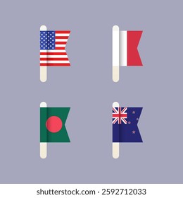 National flags of the world, United States of America, Bangladesh, New Zealand, Republic of Malta,set flat vector icons