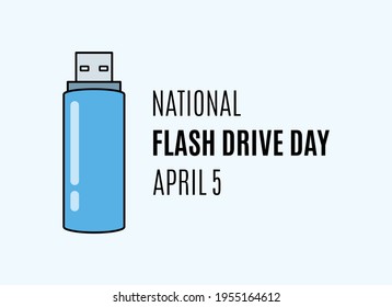 Vector del Día Nacional de Flash Drive. Vector de icono de unidad flash USB azul. Afiche del Día de Flash Drive, 5 de abril. Día importante