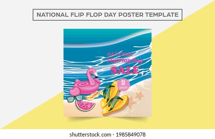 National flip flop day flyer template. Australia holiday, festival. Independence day. American flag flip flops, decorative element, celebration.